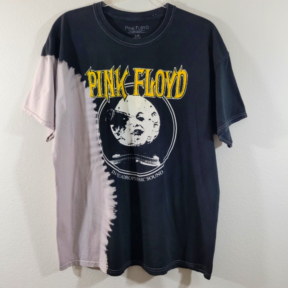 PINK FLOYD In Qudrophonic Sound split dye graphic moon logo band tee shirt
